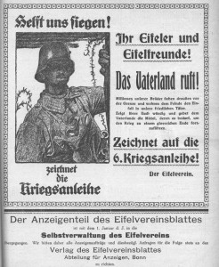 Anzeige aus dem Eifelvereinsblatt im Ersten Weltkrieg. (Eifelverein - Hauptgeschäftsstelle und Eifelbibliothek)